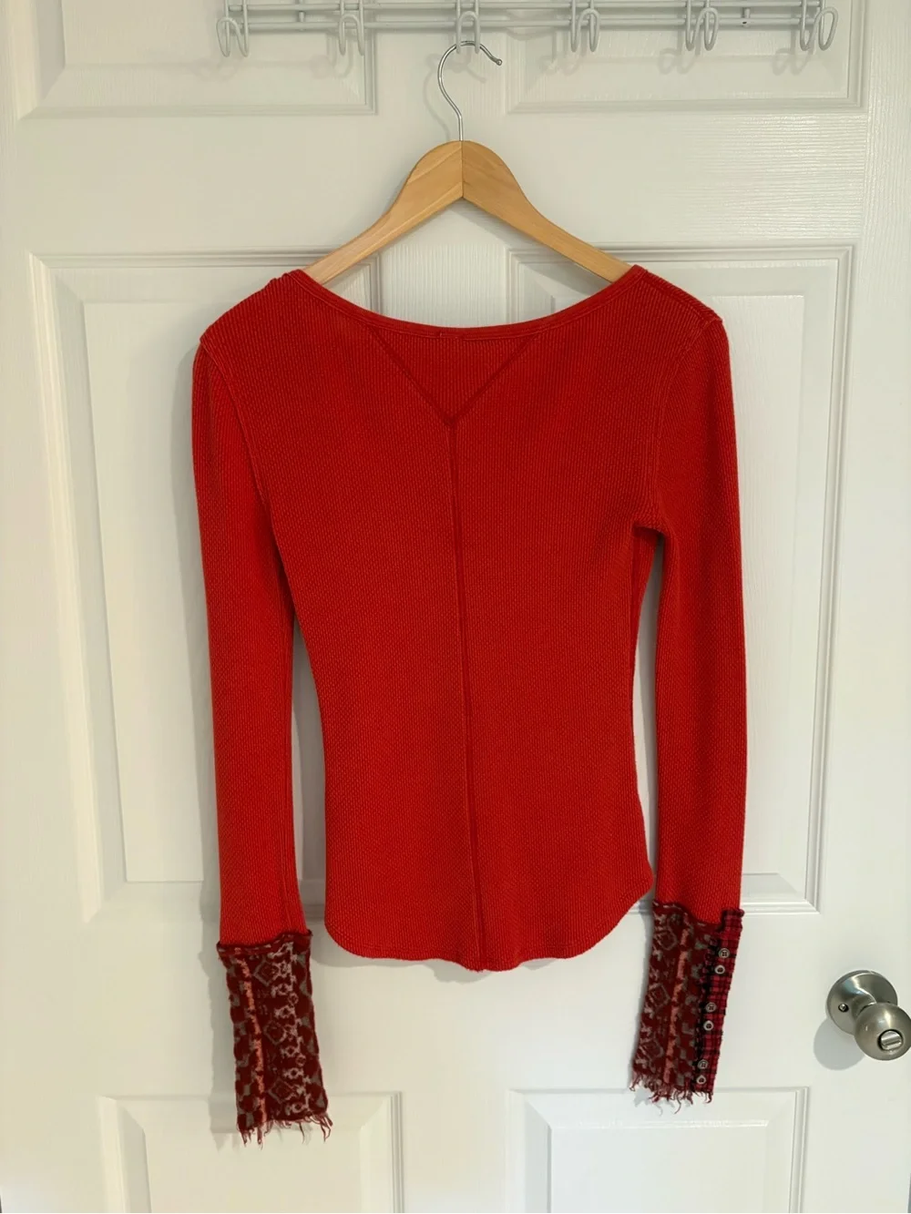We The Free Free People Red Art School Cuff Top